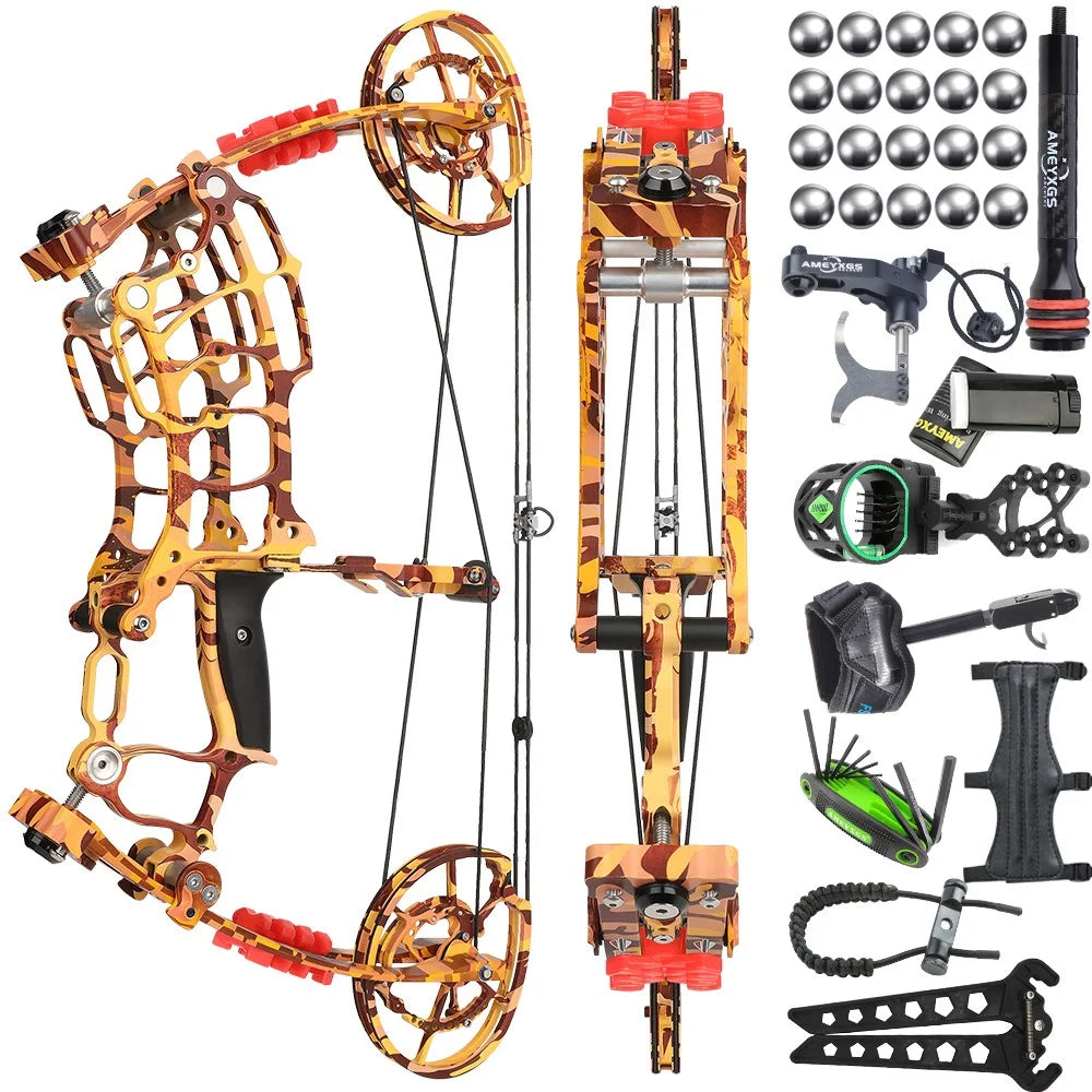 Archery Dual-use Compound Bow Set 30-60Lbs Multi-Function Archery Equipment Compatible with Steel Balls and Standard Arrows Fits Left & Right Hand Shooters for Outdoor Fishing Hunting and Recreational Target Practice