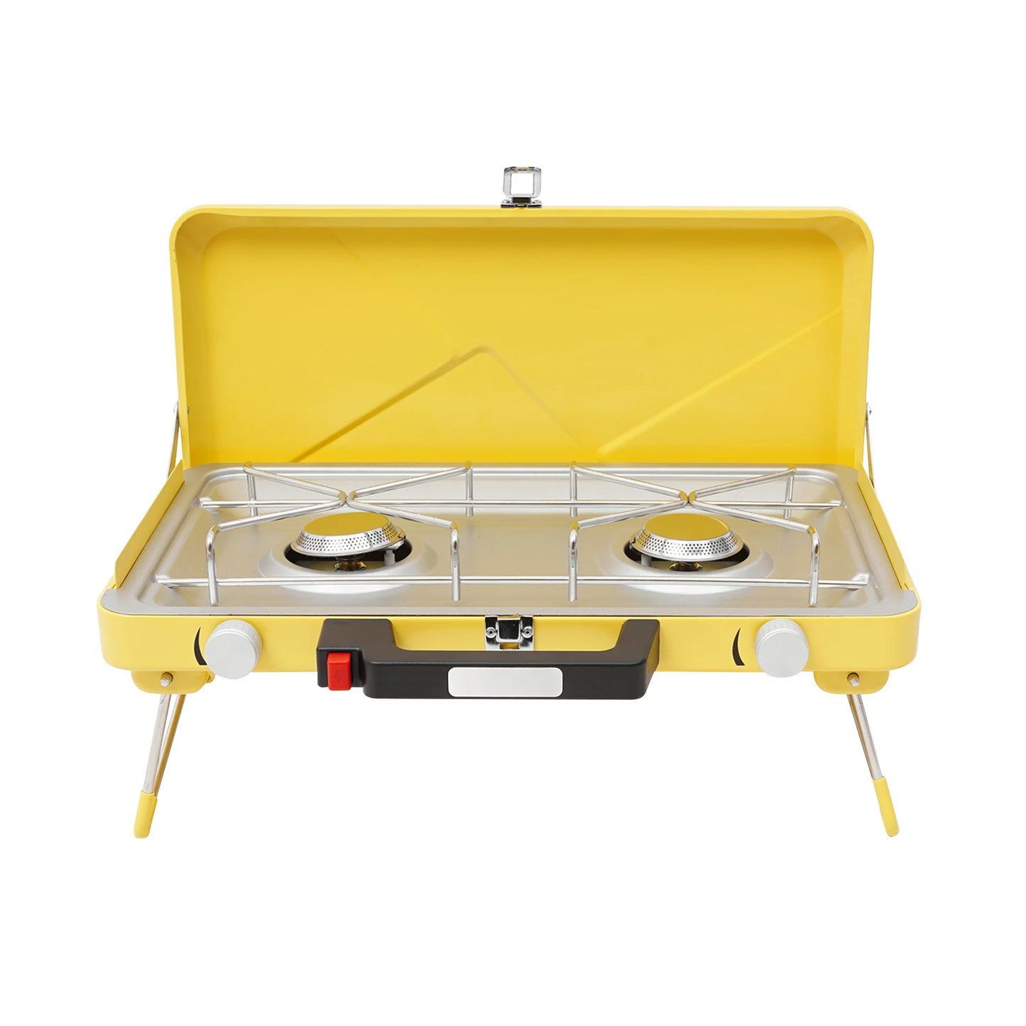 Dual Burner Outdoor Gas Stove 2×3500W Folding Portable Camping Stove Windproof Piezo Ignition Stainless Steel Cooker with Non-stick Tray for Picnic Hiking