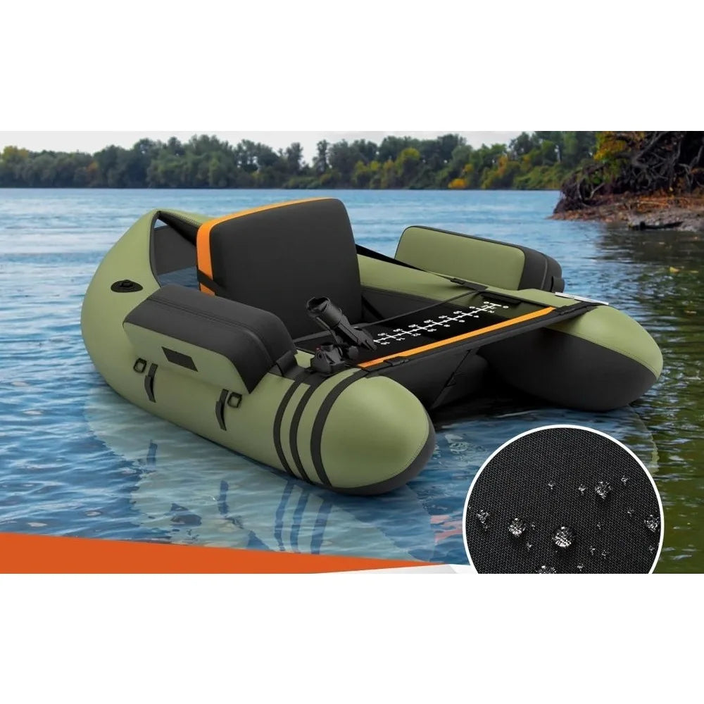 Inflatable Fishing Float Tube Belly Boat with Pump and Storage Bag Adjustable Straps Fish Ruler for Anglers 350LBS