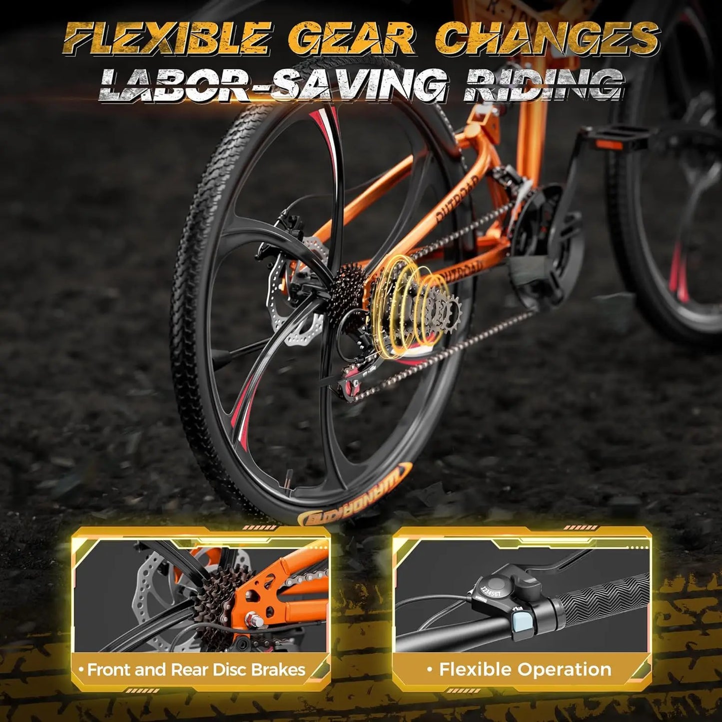 Outroad 26 Inch Folding Mountain Bike, 21 Speed Full Suspension High-Carbon Steel MTB Foldable Bicycle, Dual Disc, Customized