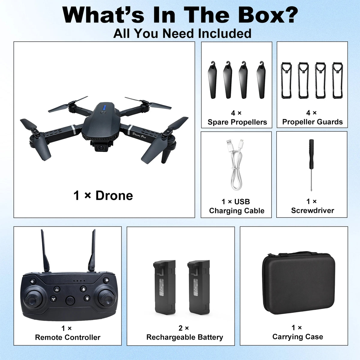 Black Foldable Drone Equipped with 4K High-Definition Camera Head, 1/2 Battery, 360° Roll, One Click Takeoff/Landing, WiFi Connection to Mobile Applications, Easy to Operate, Perfect Gift for Adults and Beginners, Remote Con
