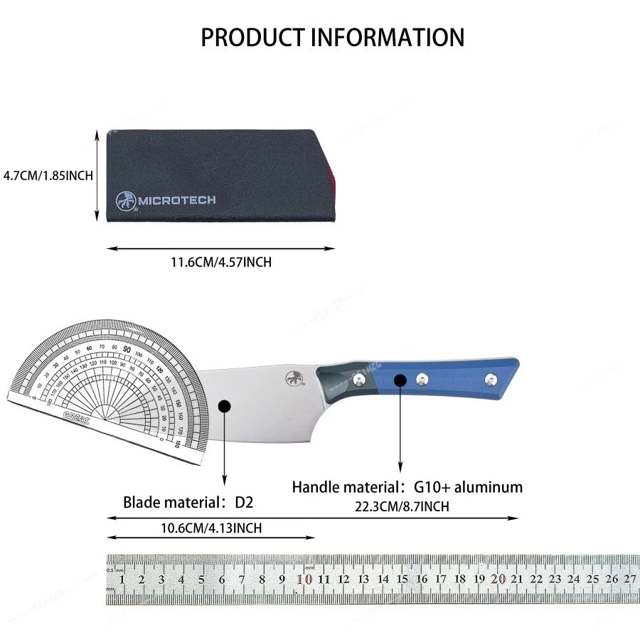 D2 Steel Fixed Blade Cleaver Knife G10 Aluminum Handle EDC Knife Compact Bushcraft Utility Knife Outdoor Processing Hiking Knife Fixed Blade Knife with Hard Sheath Gift for Men