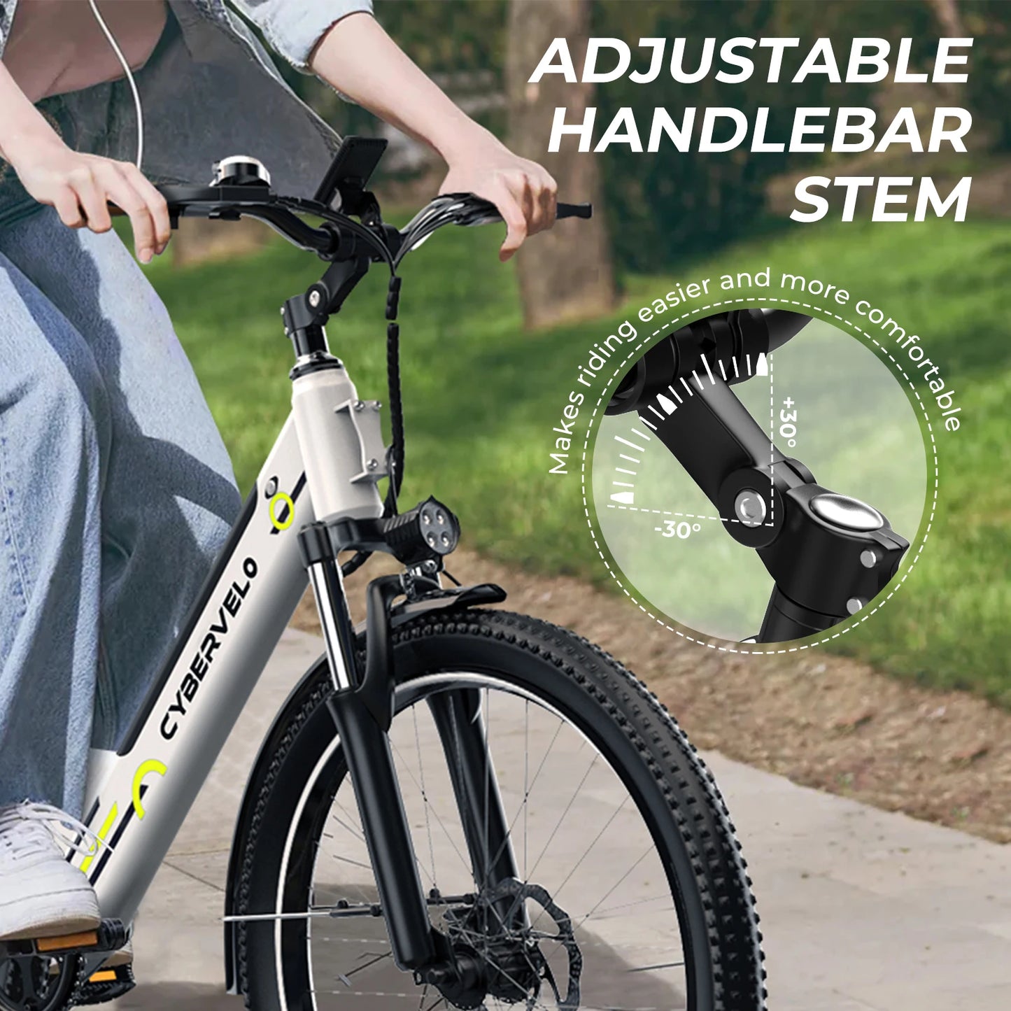 Cybervelo Urban Commute E-Bike 48V 1000W Peak Motor Detachable Battery 7-Speed Shift Electric Bike 26" Step-Thru Adults EK2