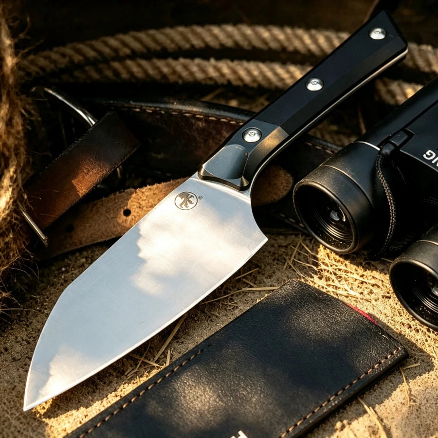 D2 Steel Fixed Blade Cleaver Knife G10 Aluminum Handle EDC Knife Compact Bushcraft Utility Knife Outdoor Processing Hiking Knife Fixed Blade Knife with Hard Sheath Gift for Men