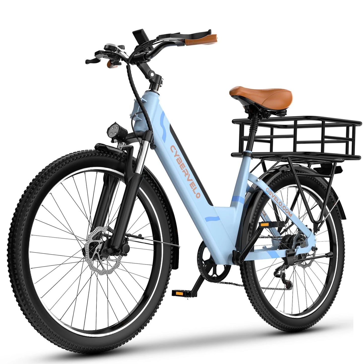 Cybervelo Urban Commute E-Bike 48V 1000W Peak Motor Detachable Battery 7-Speed Shift Electric Bike 26" Step-Thru Adults EK2
