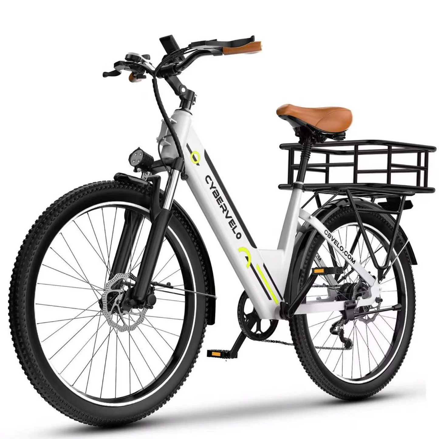 Cybervelo Urban Commute E-Bike 48V 1000W Peak Motor Detachable Battery 7-Speed Shift Electric Bike 26" Step-Thru Adults EK2