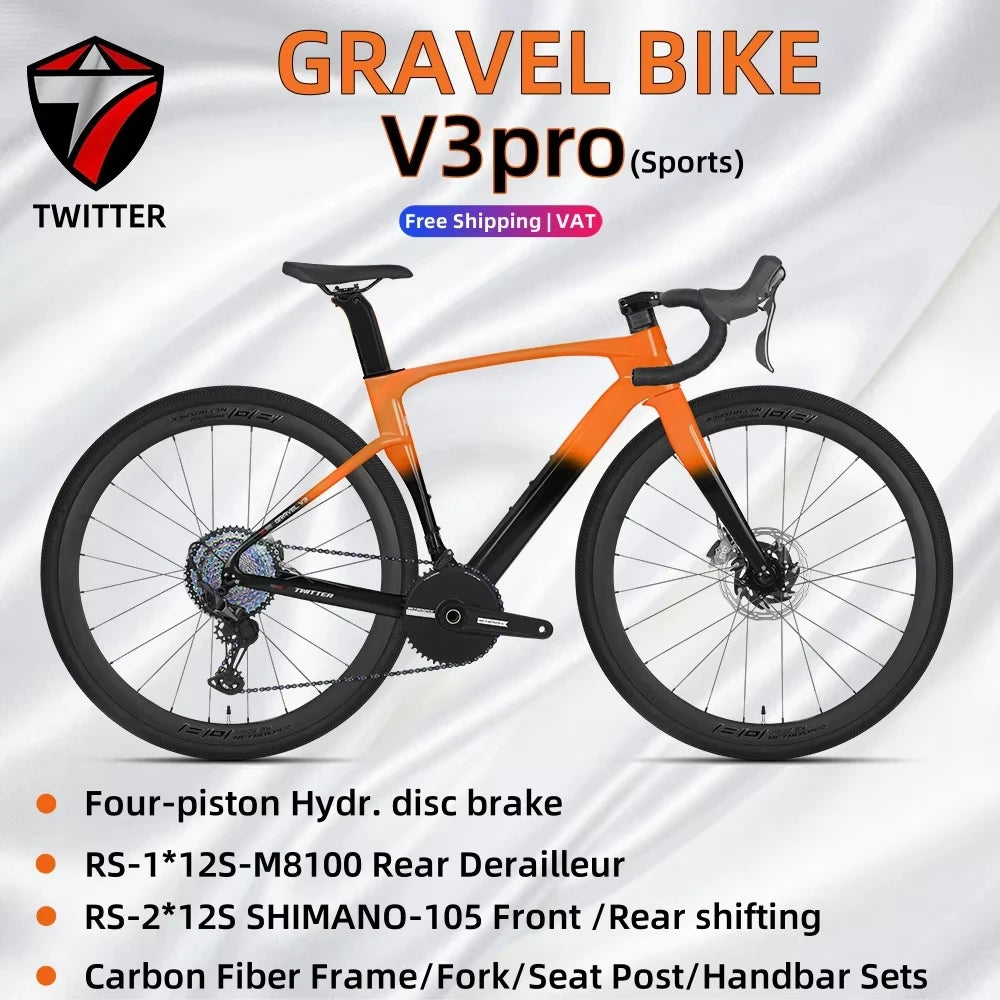 TWITTER V3 Pro Gravel Full Carbon Bike Frame RS 24-Speed  Four-Piston Brake 700c MTB  for Cycling Beginners All-Terrain Bicycle