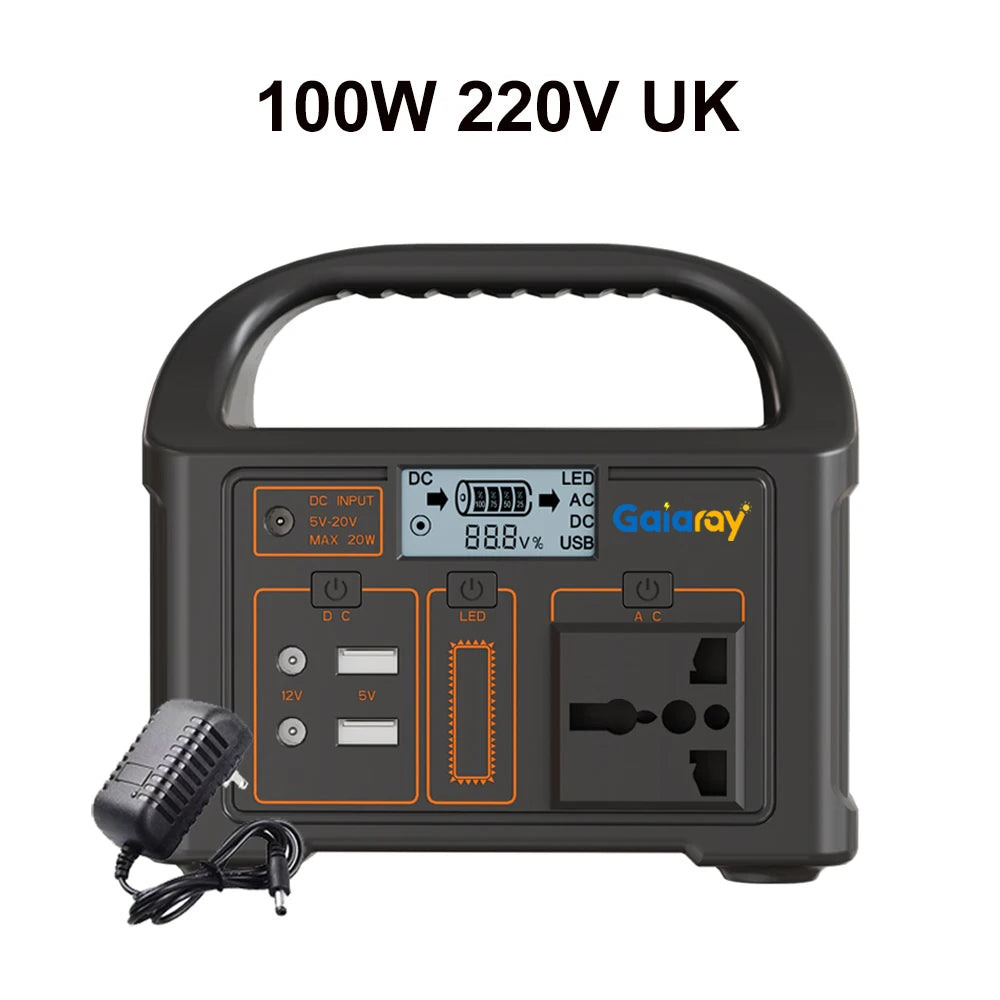 Gaiaray Portable Power Station 100W 200W Solar Generator AC 110V 220V Emergency Power UPS LiFePO4 Battery for Home Camping RV