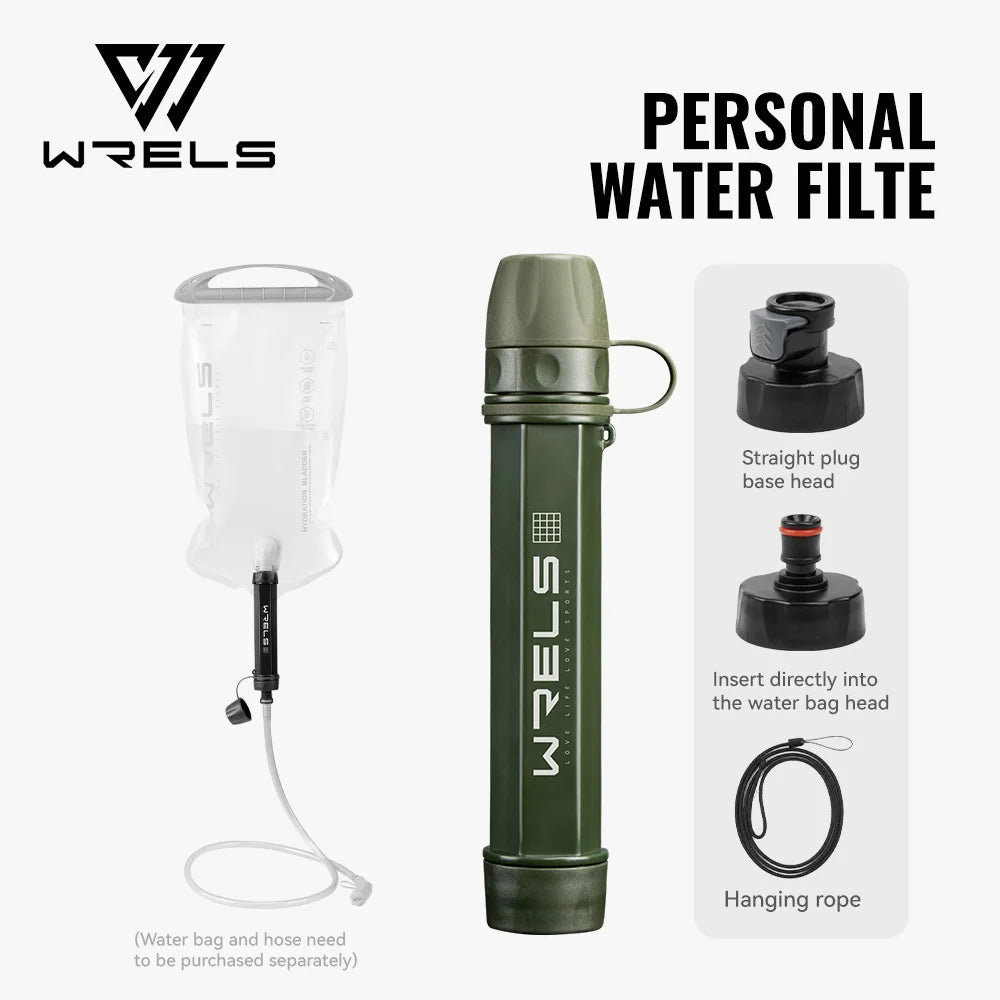 WRELS Outdoor Portable Water Purification Filter Carbon Fiber Water Purifier Hiking Camping Emergency Survival Supplies
