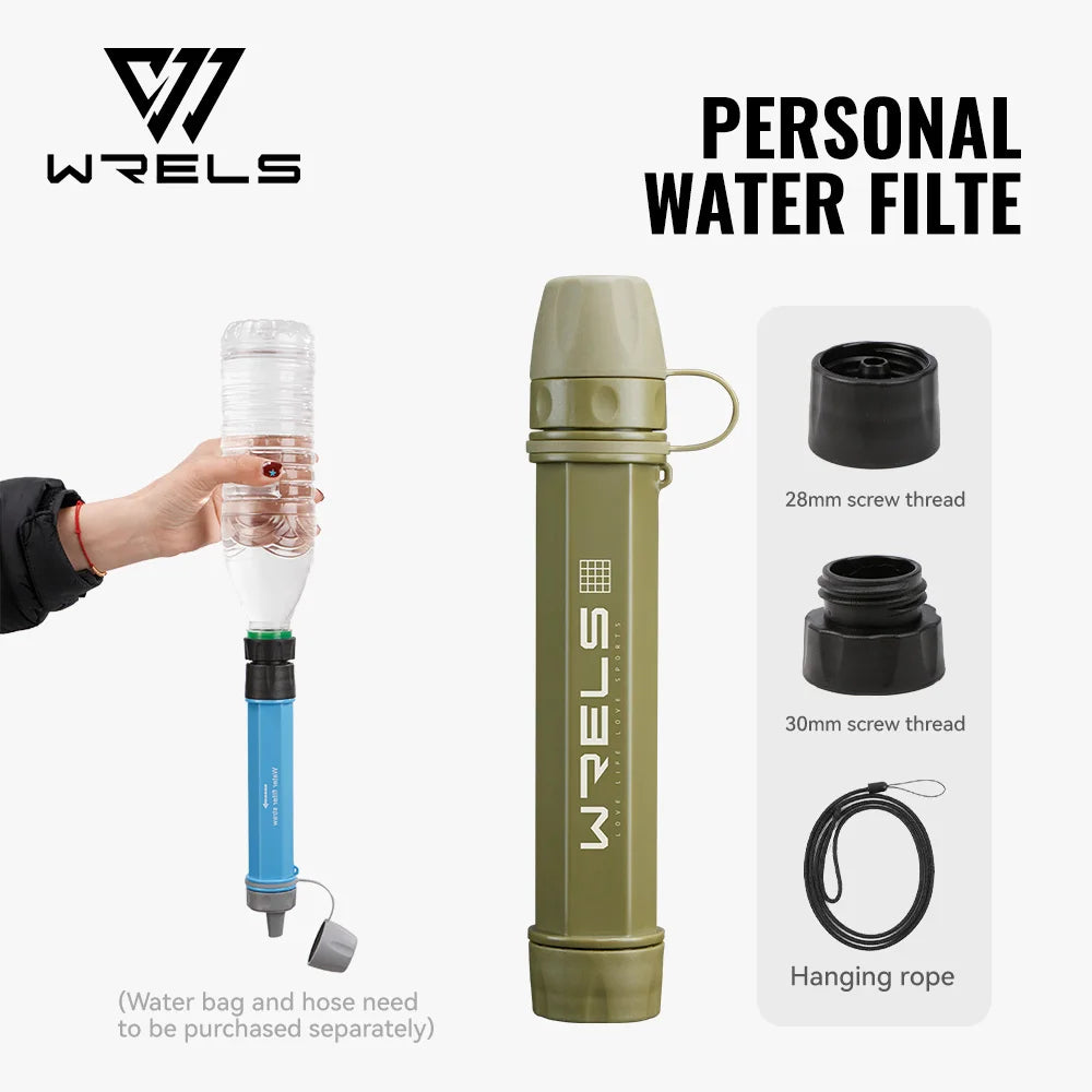 WRELS Outdoor Portable Water Purification Filter Carbon Fiber Water Purifier Hiking Camping Emergency Survival Supplies