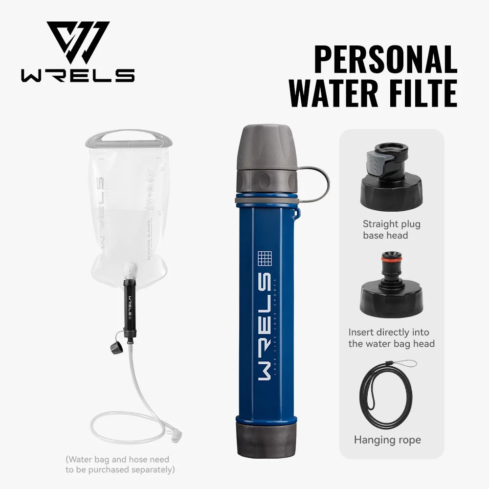 WRELS Outdoor Portable Water Purification Filter Carbon Fiber Water Purifier Hiking Camping Emergency Survival Supplies