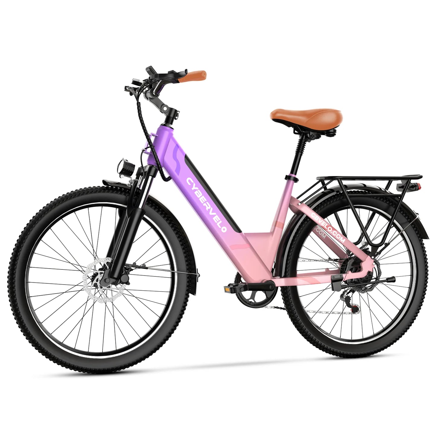 Cybervelo Urban Commute E-Bike 48V 1000W Peak Motor Detachable Battery 7-Speed Shift Electric Bike 26" Step-Thru Adults EK2