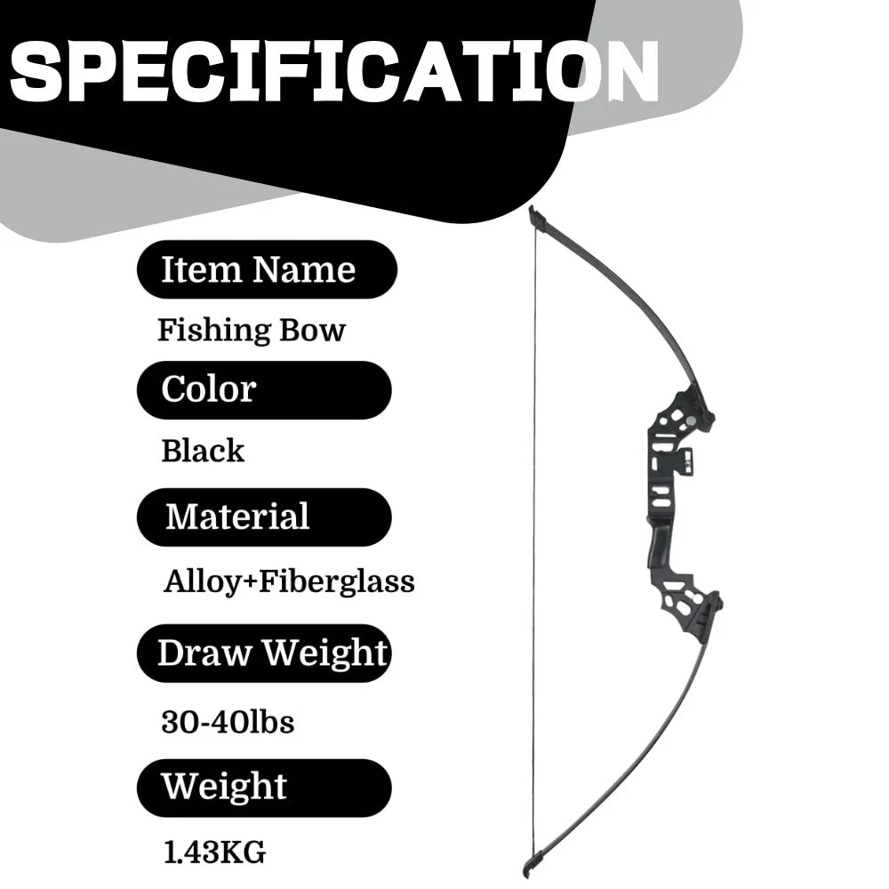 Archery Bowfishing Set 40 Pound Recurve Straight Bow Matching Solid Fiberglass Fish Arrows Equipped with Fishing Reel Full Accessory Kit for Adult Outdoor Water Fishing Hunting Practice Equipment