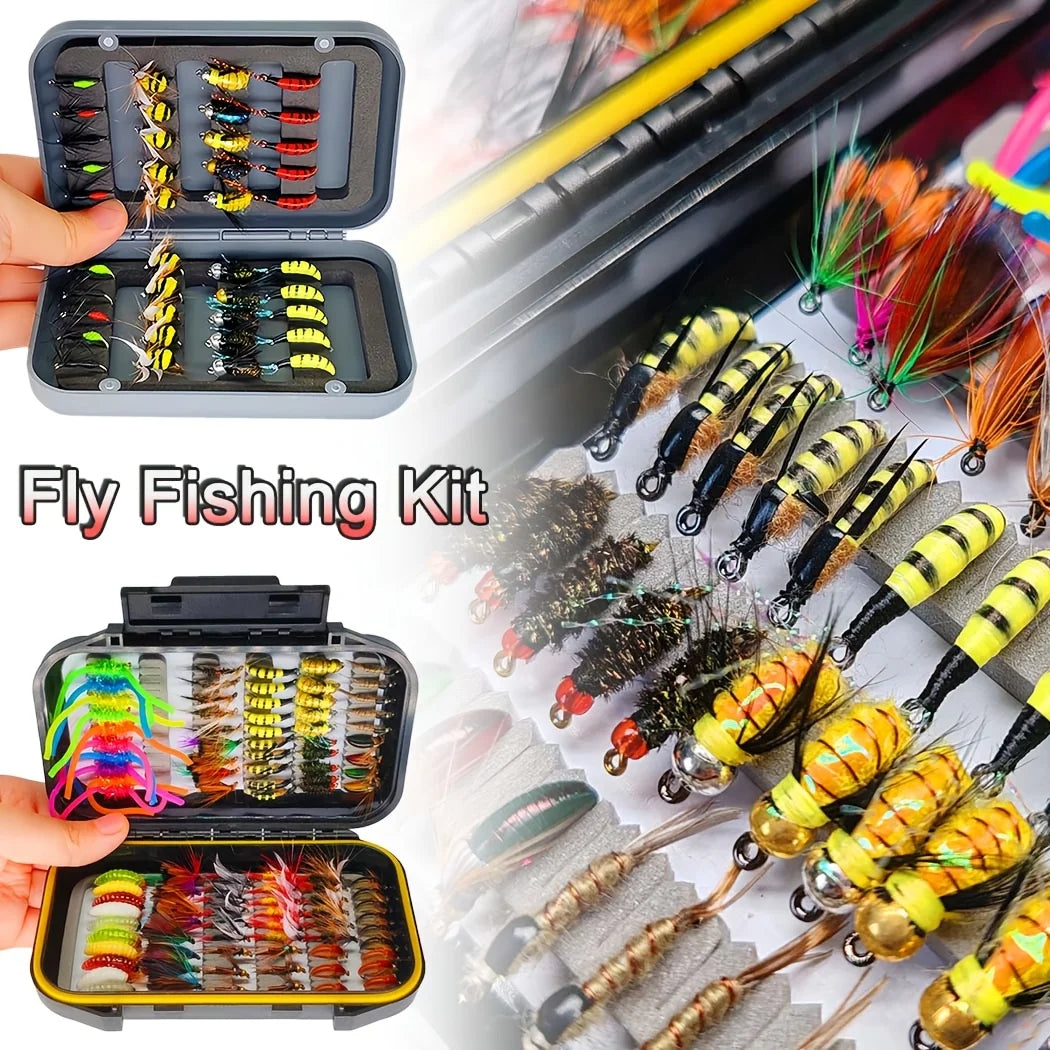 Trout Fishing Flies Set, 40/102Pcs- Handmade Fly Fishing Lures with Carbon Steel Hooks With Flies Box