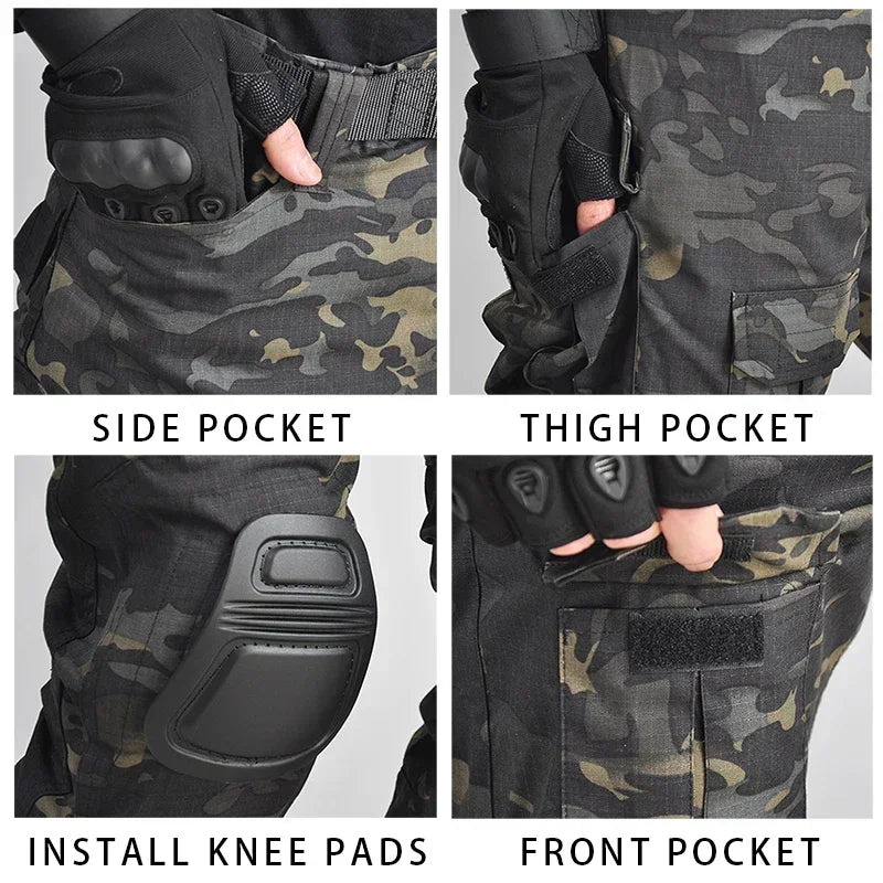 Tactical Pants Softair Camo Training Trousers Wear-resistant Hiking Pant Paintball Combat Pant with Knee Pads Hunting Clothes
