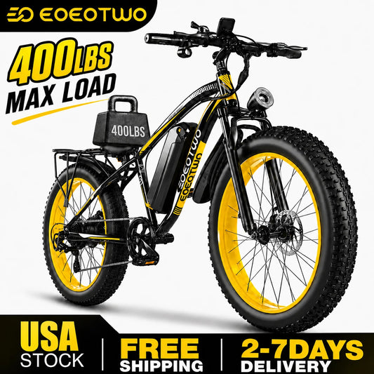 EOEOTWO Heavy Duty Ebike, 400 LBS Capacity, 65Nm High Torque, Front Suspension, Rear Rack, 5 Riding Modes, Phone Holder with Charging