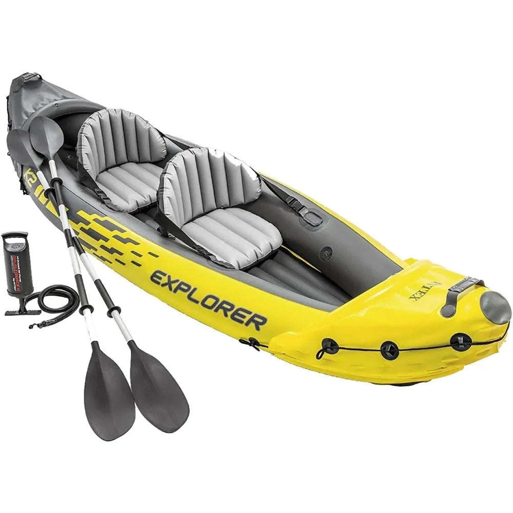 2 Person Inflatable Kayak Set with Aluminum Oars Pump Adjustable Seats 400lb Capacity