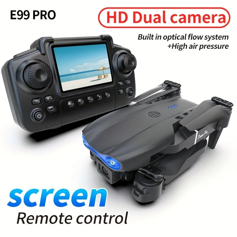 The Upgraded 2026 E99PRO MAX Drone Features Dual 8K Cameras, In-Screen Remote Control, Two Batteries, One-Key Return-to-Home, A Foldable Design, USB Charging, Wi-Fi Connectivity, and Flight Gaming Capabilities. This Drone Is
