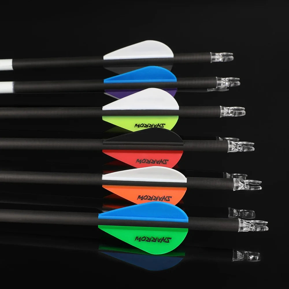 Pure Carbon Arrows 12Pcs Multi-Spine 300/400/500 ±0.003" Straightness 6.2mm ID for Recurve & Compound Bow Practice & Hunting